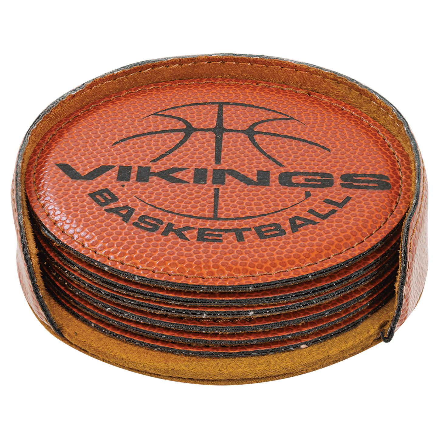 Set of 6 personalized 4 inch round leatherette coasters with custom engraved name or monogram
