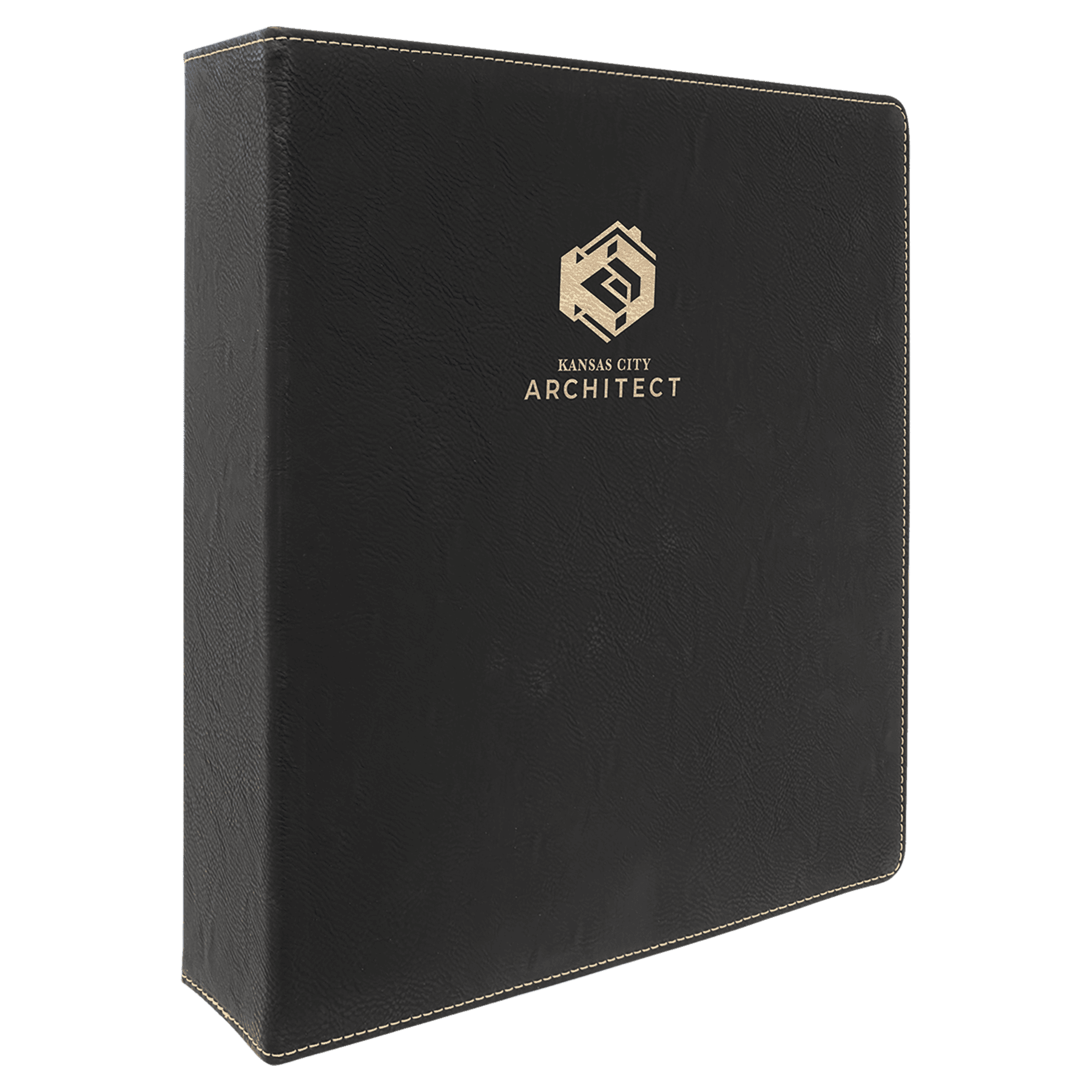 11" x 11 1/2" Black/Gold Laserable Leatherette 3 Ring Binder with 2" Slant D Rings