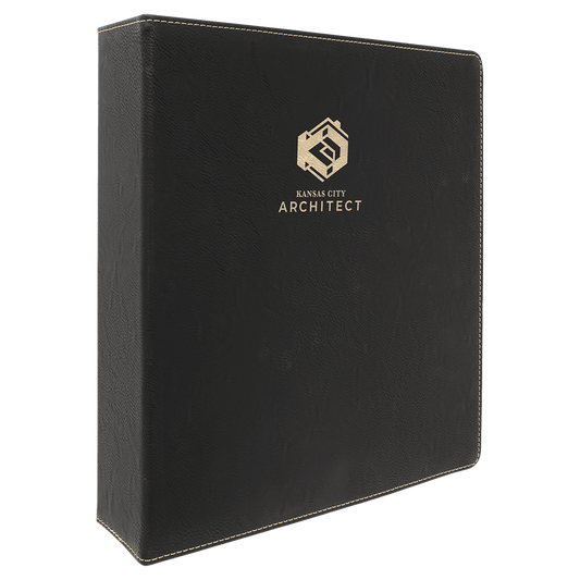 Black/Gold laser engravable leatherette 3-ring binder personalized office gift