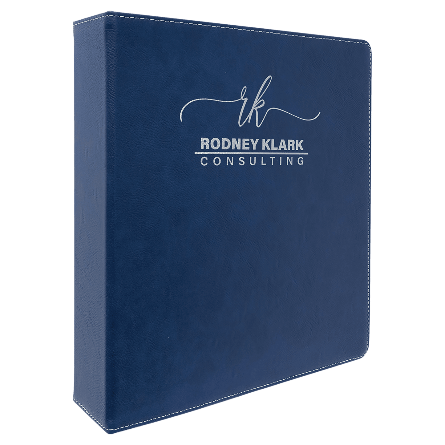 Blue/Silver laser engravable leatherette 3-ring binder personalized office gift