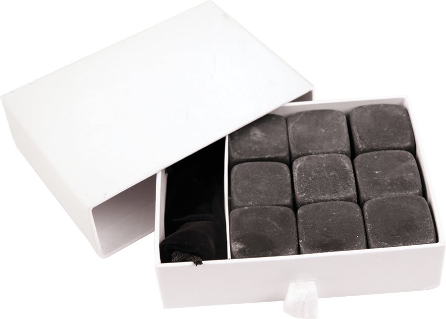 Personalized 9-piece natural basalt whiskey stone set with storage pouch, great gift for whiskey lovers
