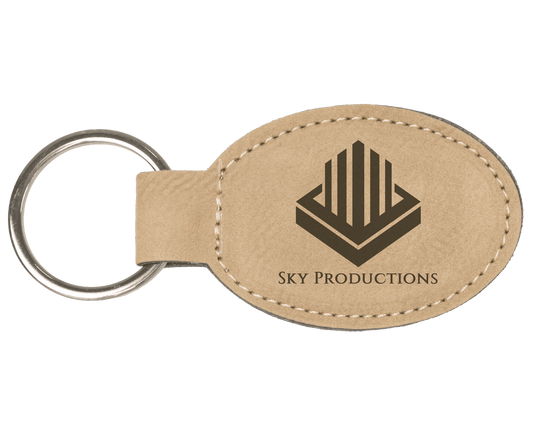 Light Brown laser engravable leatherette oval keychain personalized gift