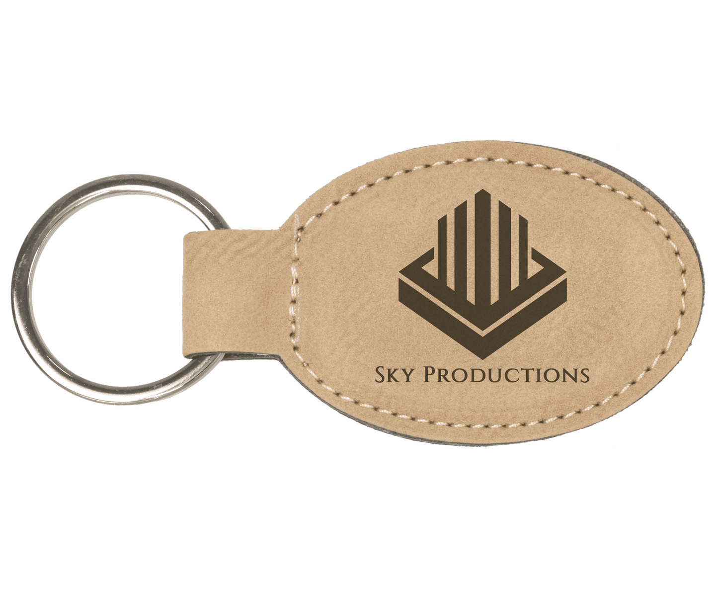 3" x 1 3/4" Light Brown Laserable Leatherette Oval Keychain