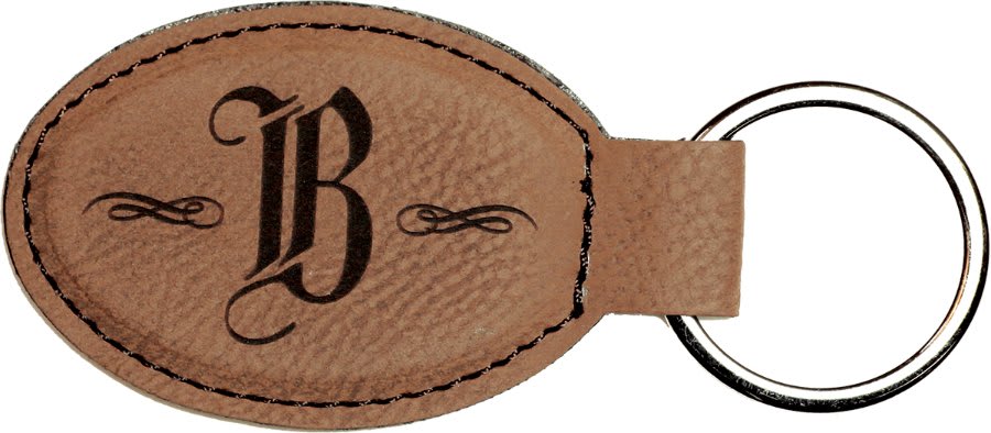 Dark Brown laser engravable leatherette oval keychain personalized gift