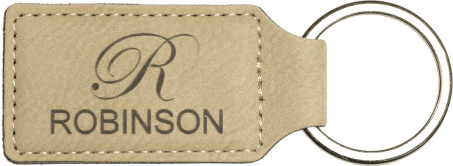 Light Brown laser engravable leatherette rectangle keychain personalized gift
