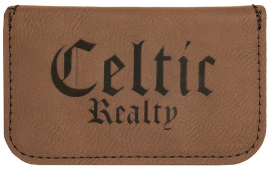 4 1/2" x 2 3/4" Dark Brown Laserable Leatherette Flexible Business Card Holder
