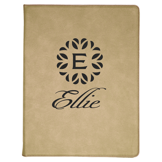 Light Brown 9 1/2" x 12" laser engravable leatherette portfolio notepad professional gift