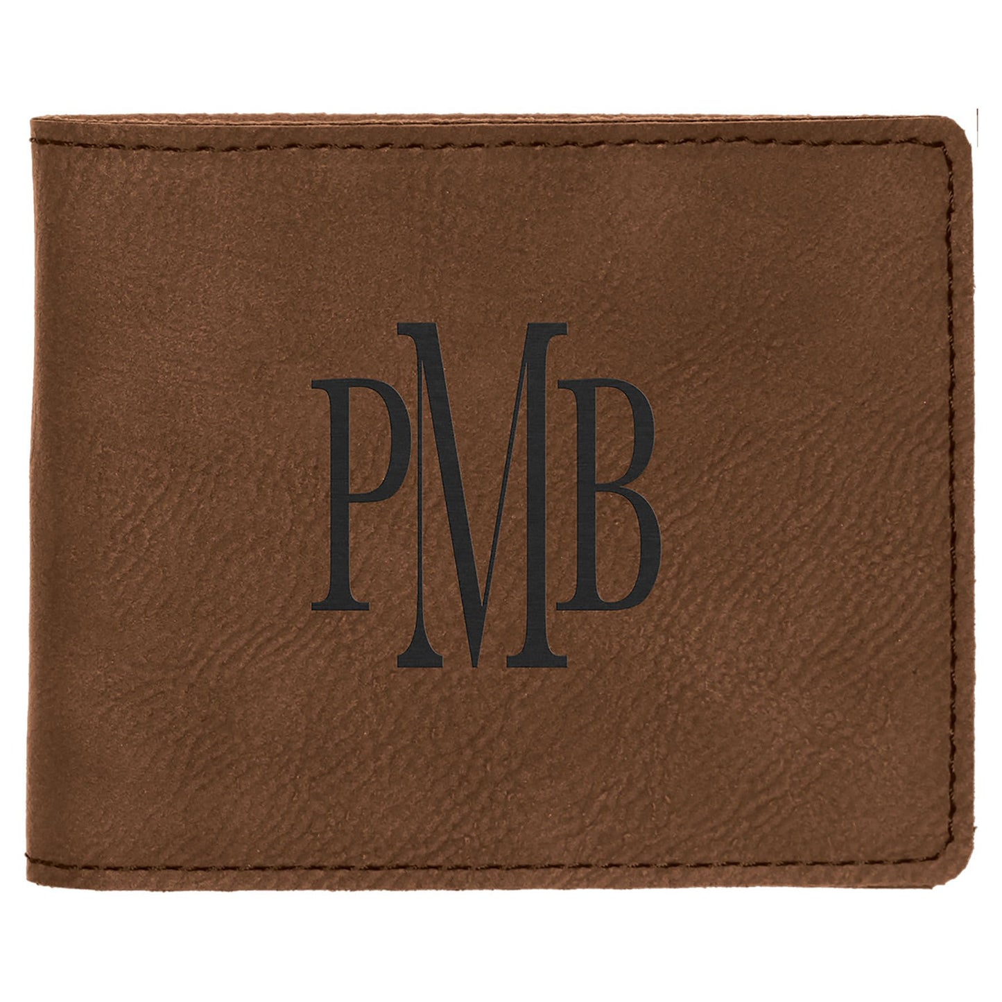 Dark Brown laser engravable leatherette bifold wallet personalized gift