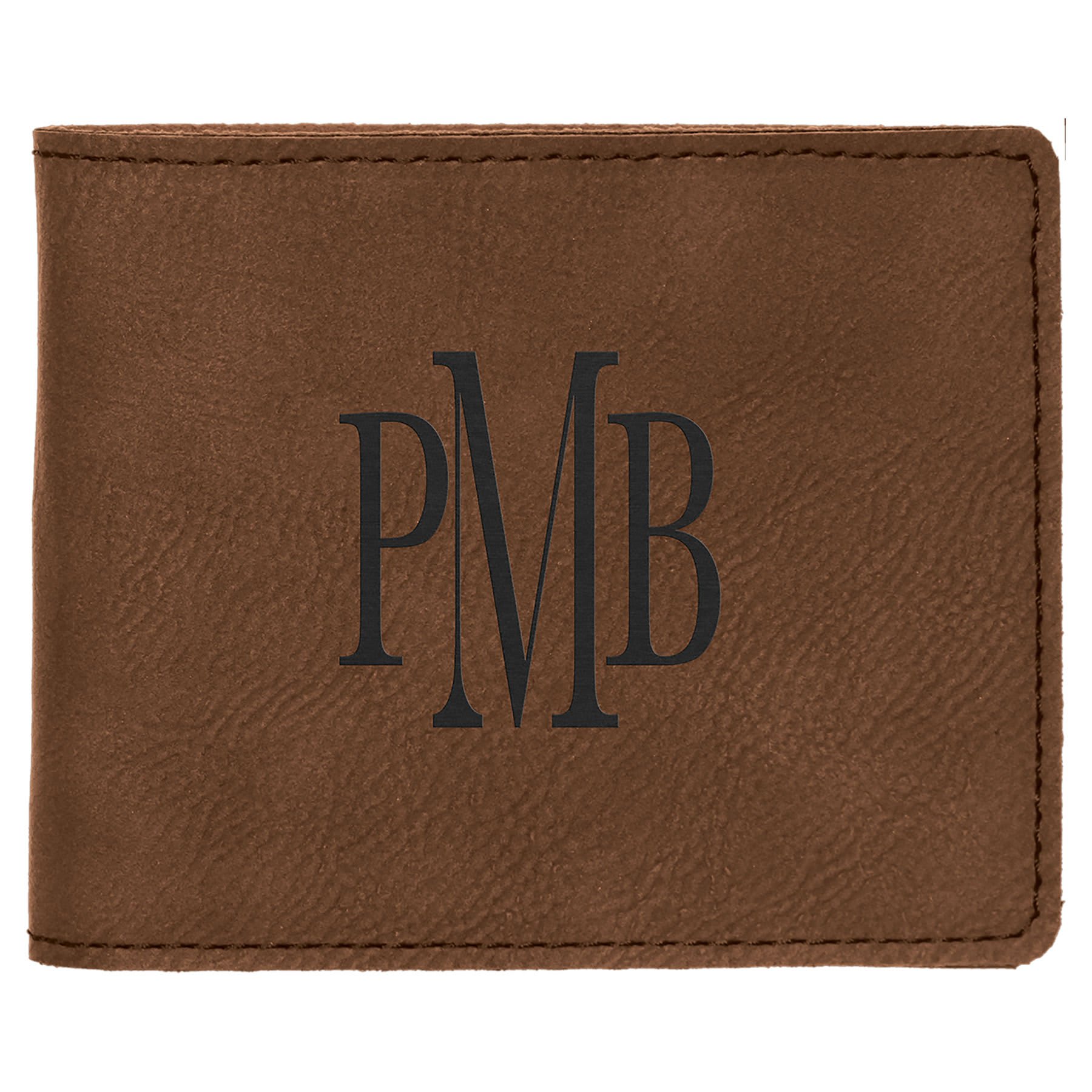 Dark Brown laser engravable leatherette bifold wallet personalized gift