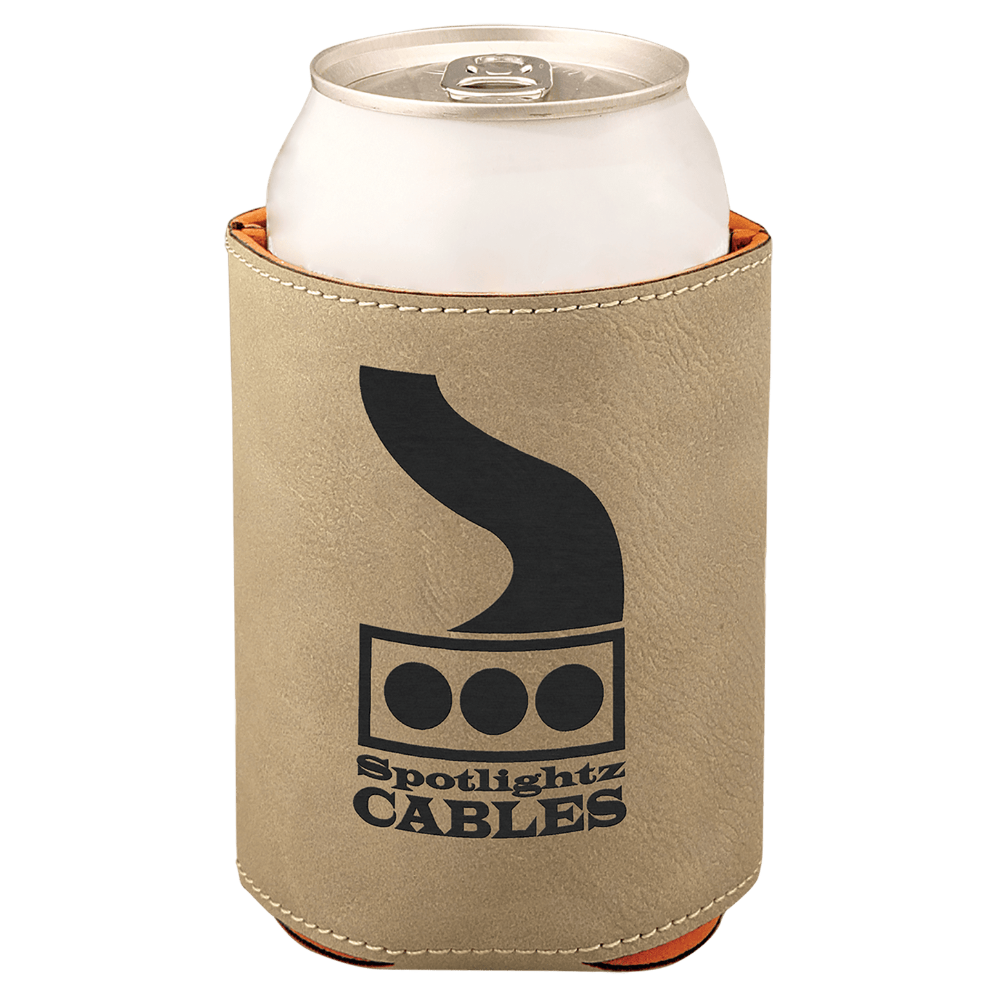 Personalized 3.75 inch leatherette can beverage holder with custom engraved name or monogram