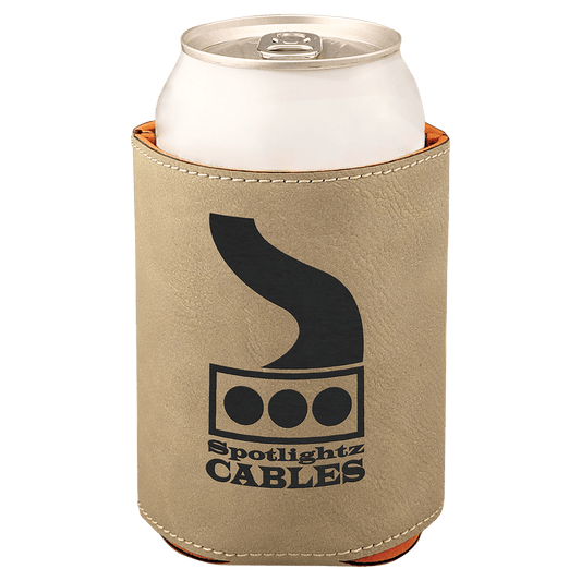 Personalized 3.75 inch leatherette can beverage holder with custom engraved name or monogram