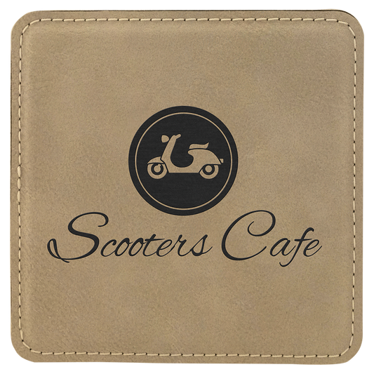 Personalized 4 inch square leatherette coaster with custom engraved name or monogram