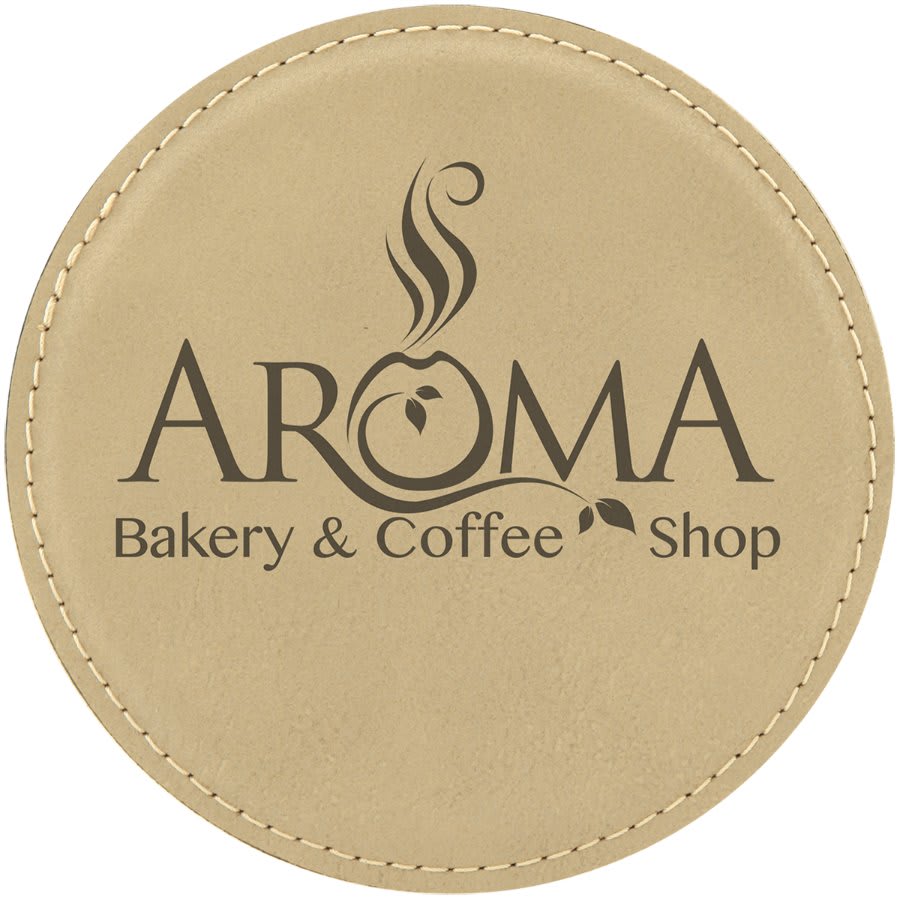 Personalized 4 inch round leatherette coaster with custom engraved name or monogram