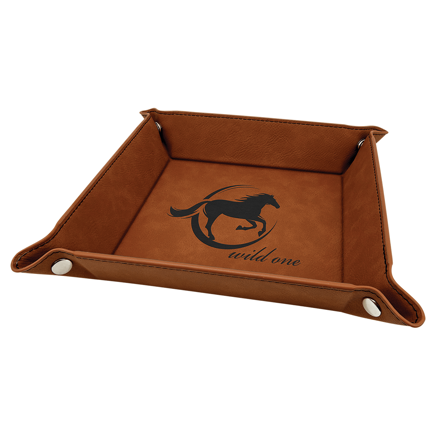 Rawhide Laserable Leatherette Snap Up Tray with Silver 6" x 6" laser engravable leatherette tray personalized gift