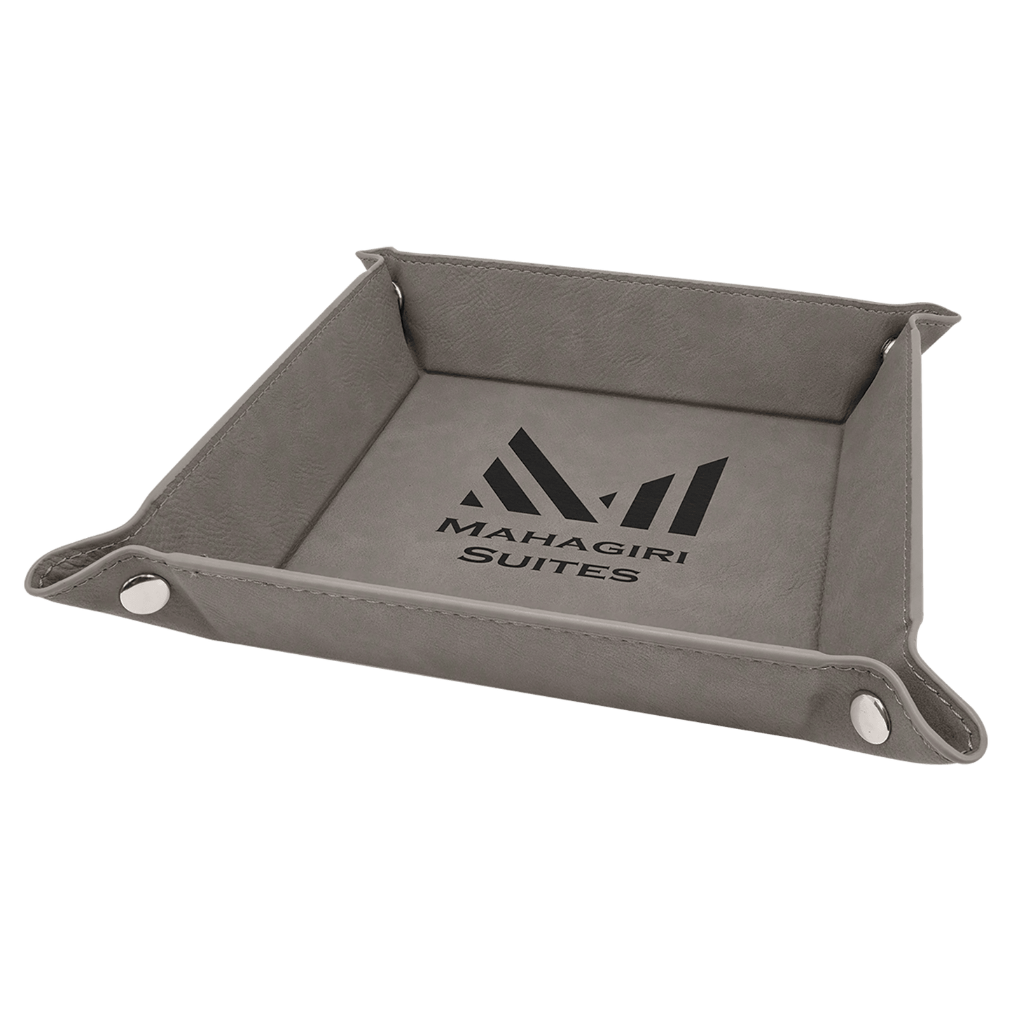 Gray Laserable Leatherette Snap Up Tray with Silver 6" x 6" laser engravable leatherette tray personalized gift