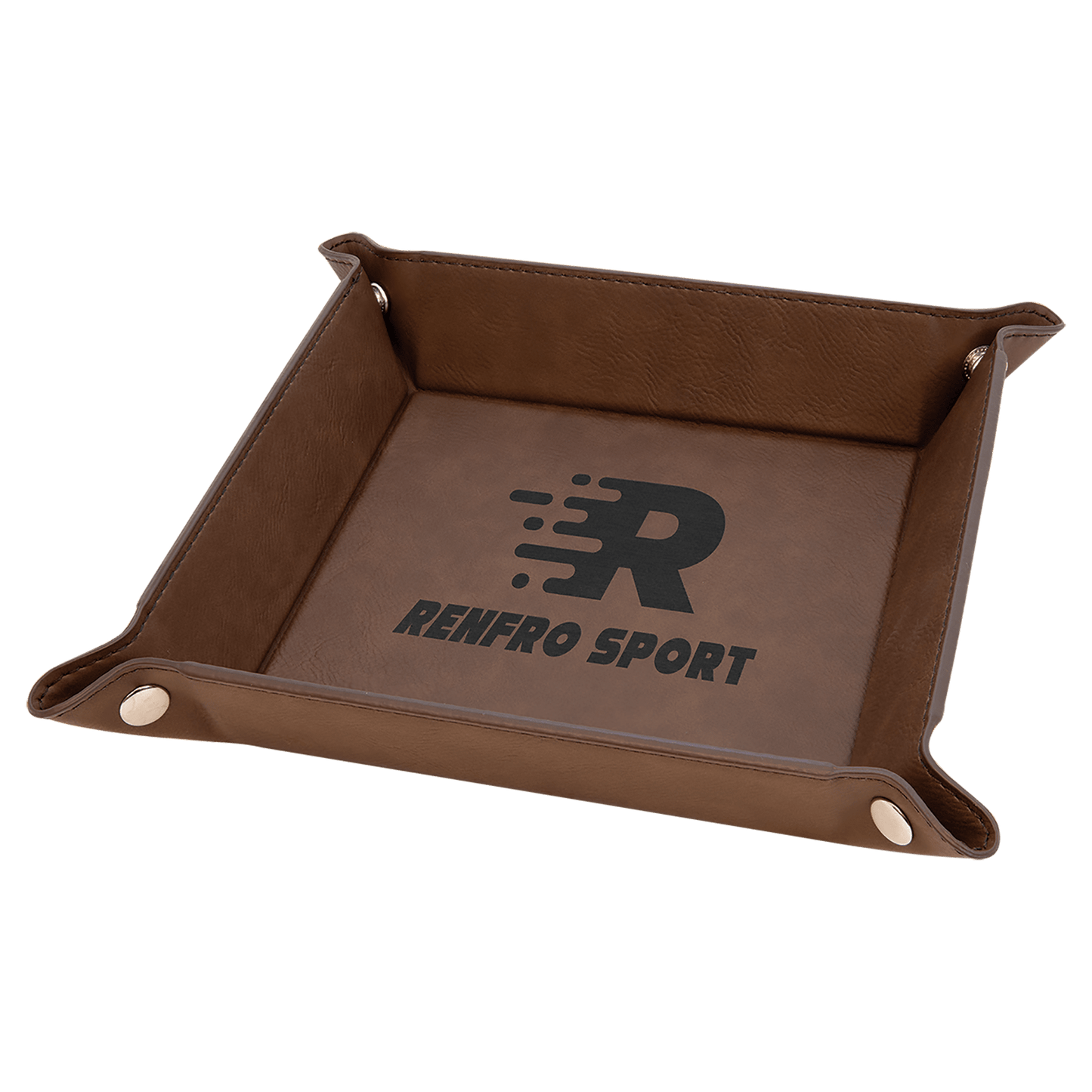 Dark Brown Laserable Leatherette Snap Up Tray with Silver 6" x 6" laser engravable leatherette tray personalized gift