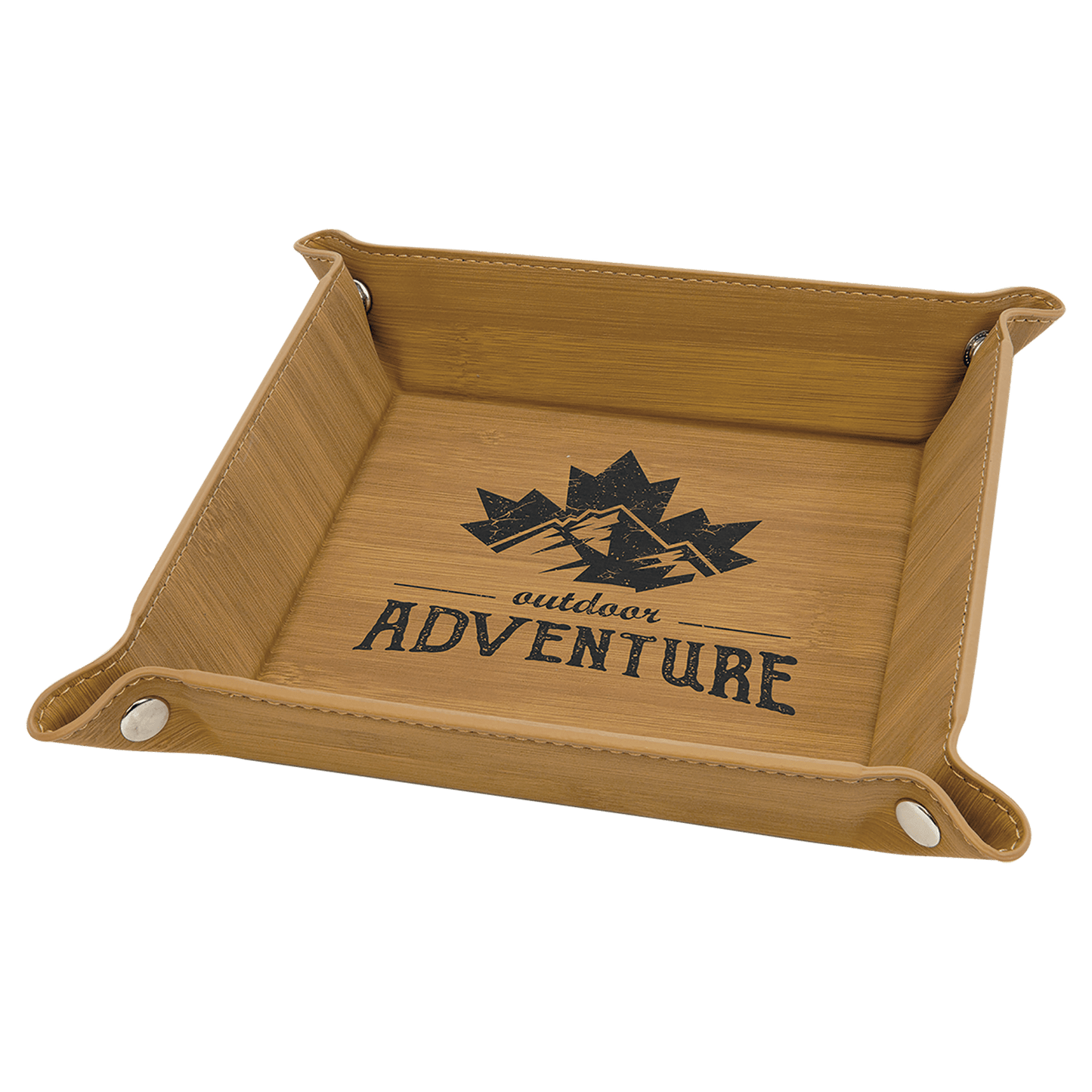 Bamboo Laserable Leatherette Snap Up Tray with Silver 6" x 6" laser engravable leatherette tray personalized gift
