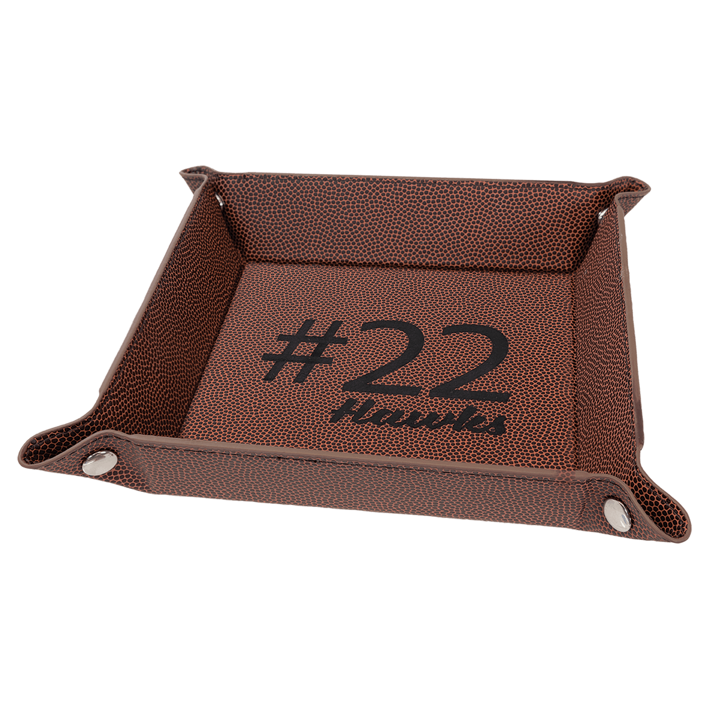 6" x 6" Football Laserable Leatherette Snap Up Tray with Silver Snaps