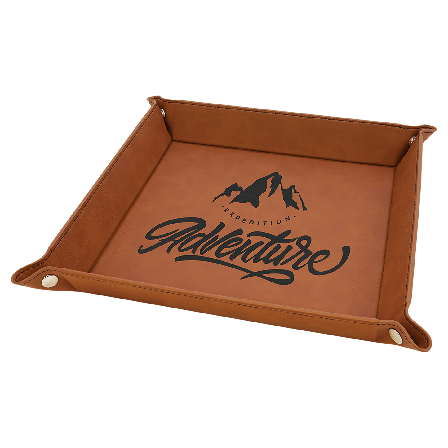 9" x 9" Rawhide Laserable Leatherette Snap Up Tray with Silver Snaps