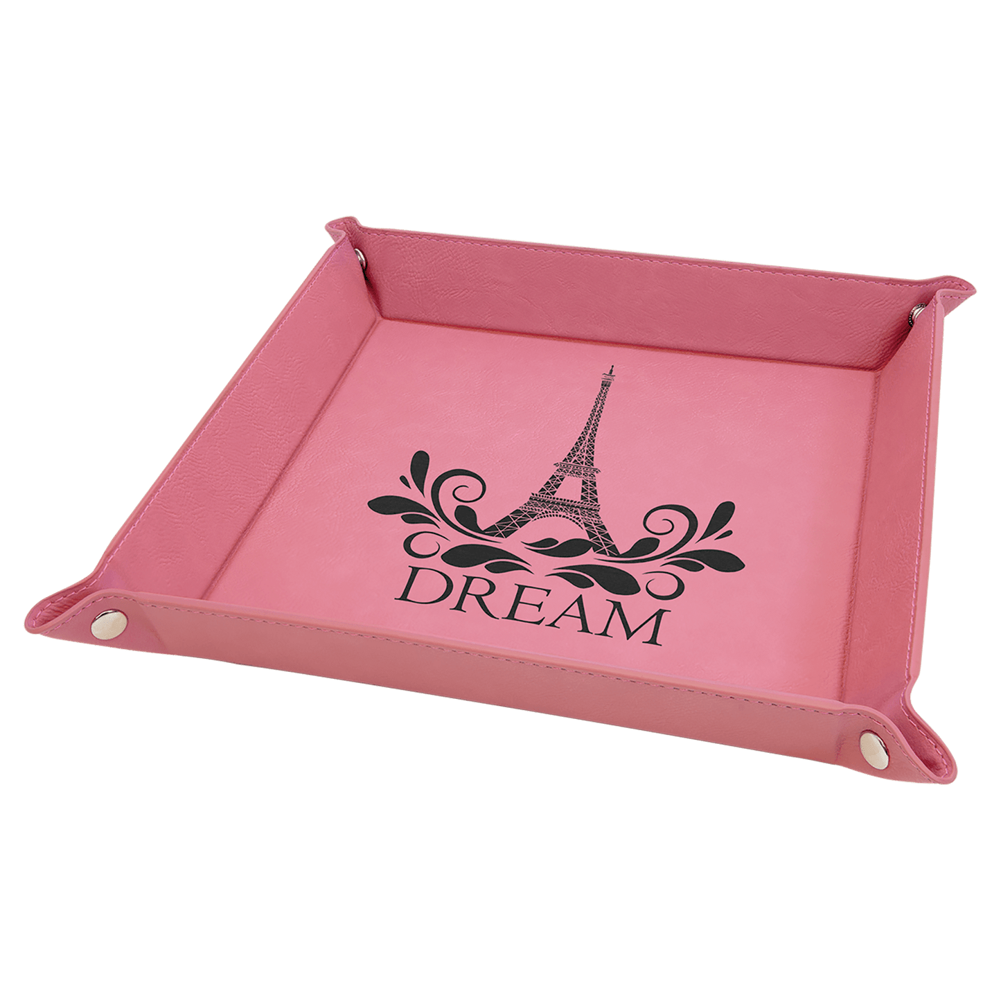 Pink Laserable Leatherette Snap Up Tray with Silver 9" x 9" Snaps