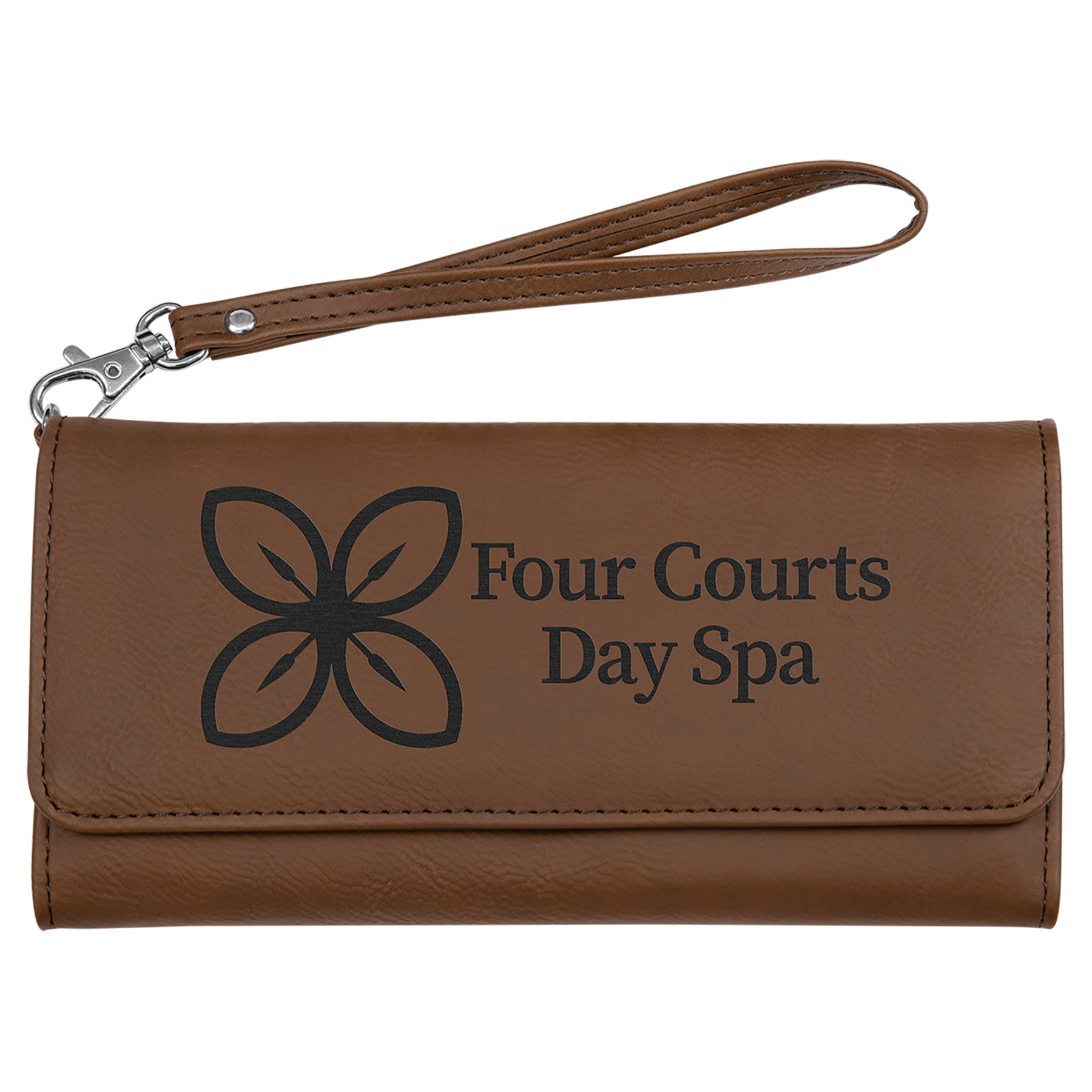 7 1/2" x 4" Dark Brown Laserable Leatherette Wallet with Strap