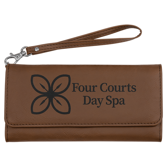 7 1/2" x 4" Dark Brown Laserable Leatherette Wallet with Strap