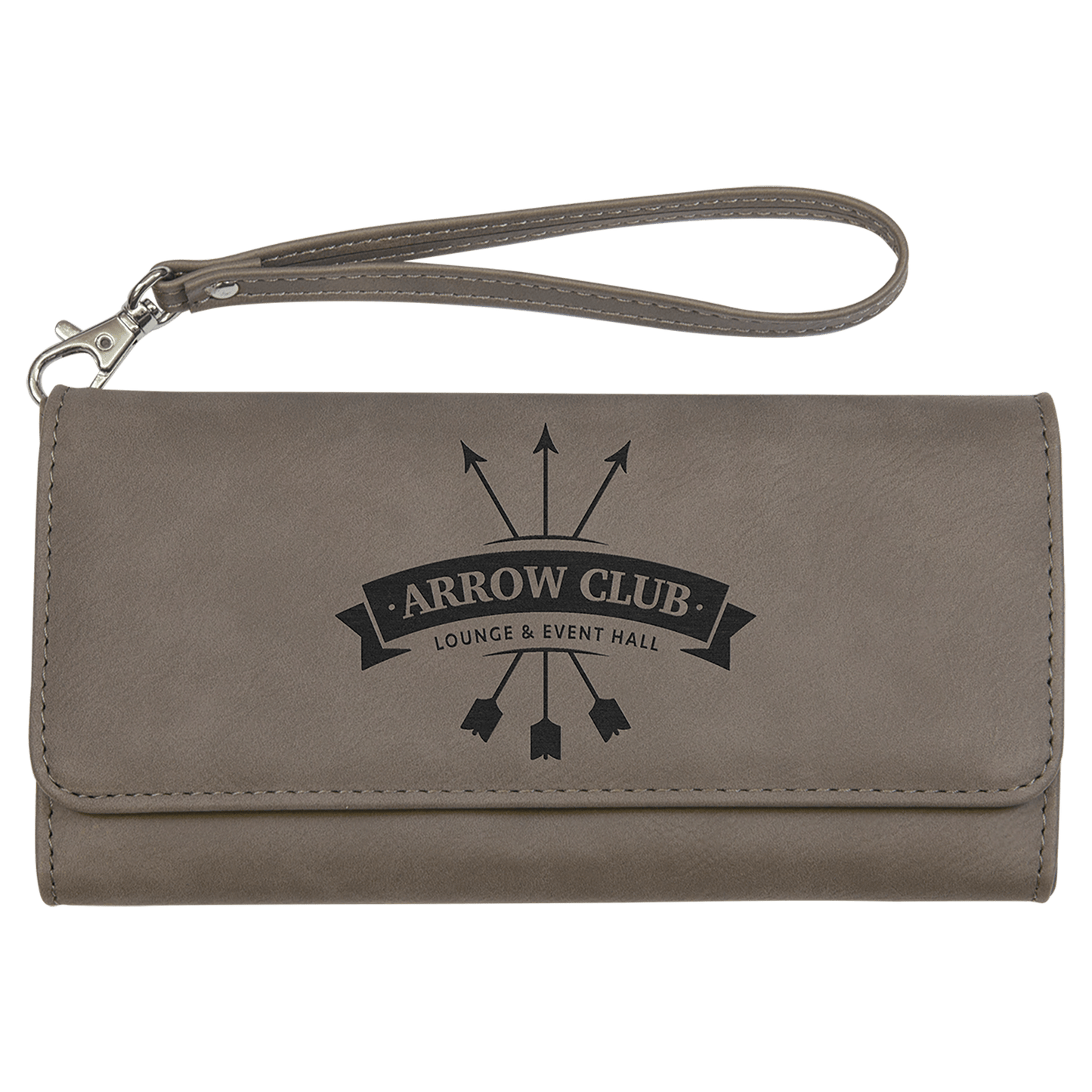 7 1/2" x 4" Gray Laserable Leatherette Wallet with Strap