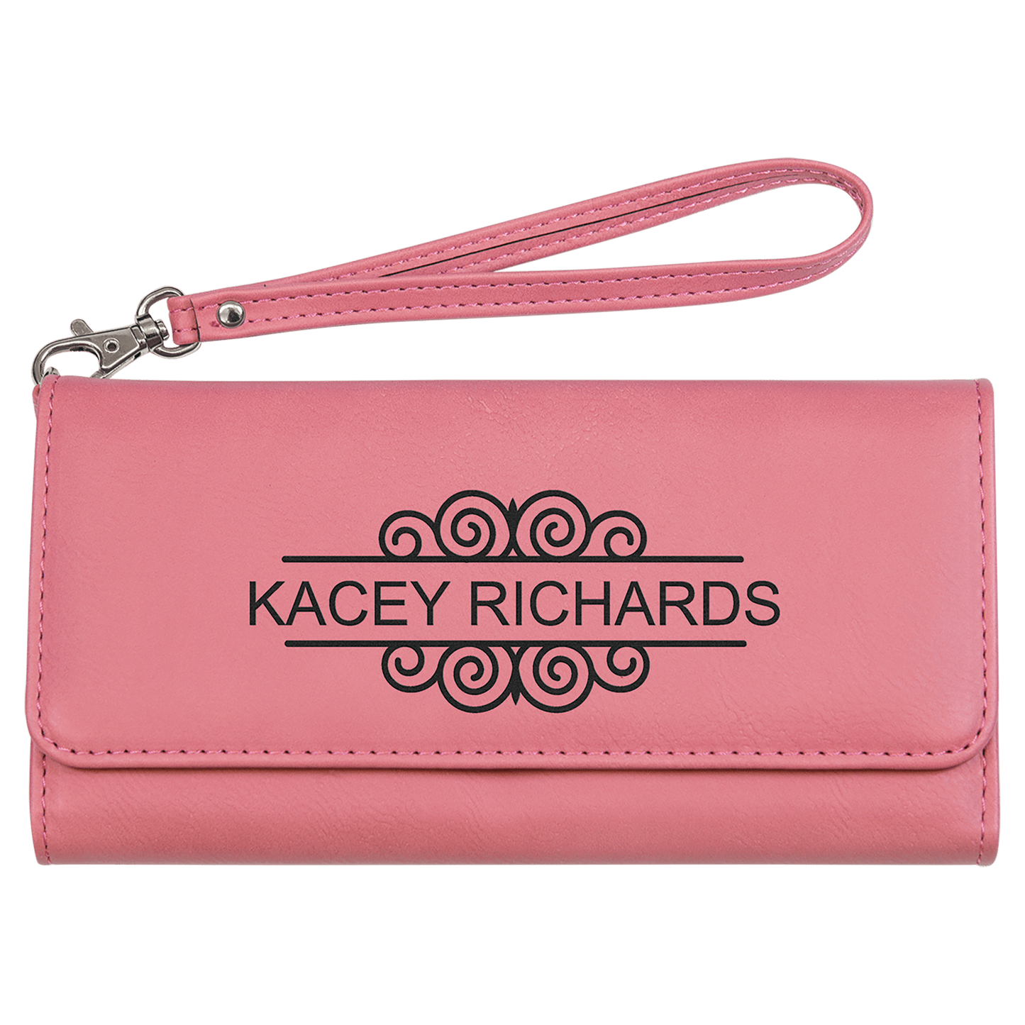 7 1/2" x 4" Pink Laserable Leatherette Wallet with Strap