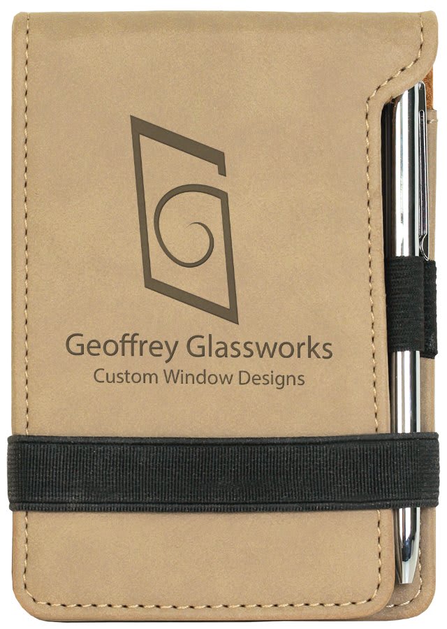 Light Brown 3 1/4" x 4 3/4" laser engravable leatherette notepad personalized gift
