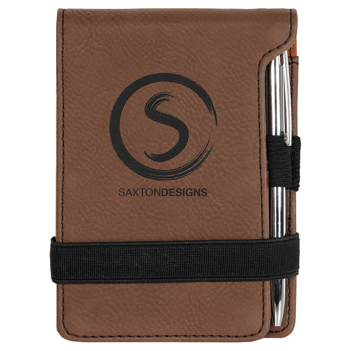 Dark Brown 3 1/4" x 4 3/4" laser engravable leatherette notepad personalized gift