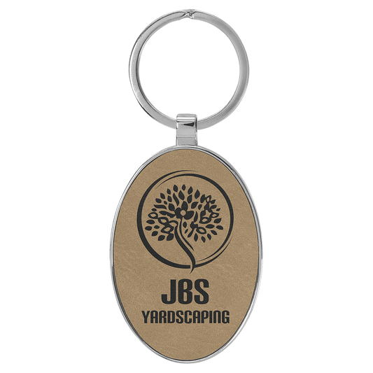 Light Brown laser engravable leatherette oval keychain personalized gift