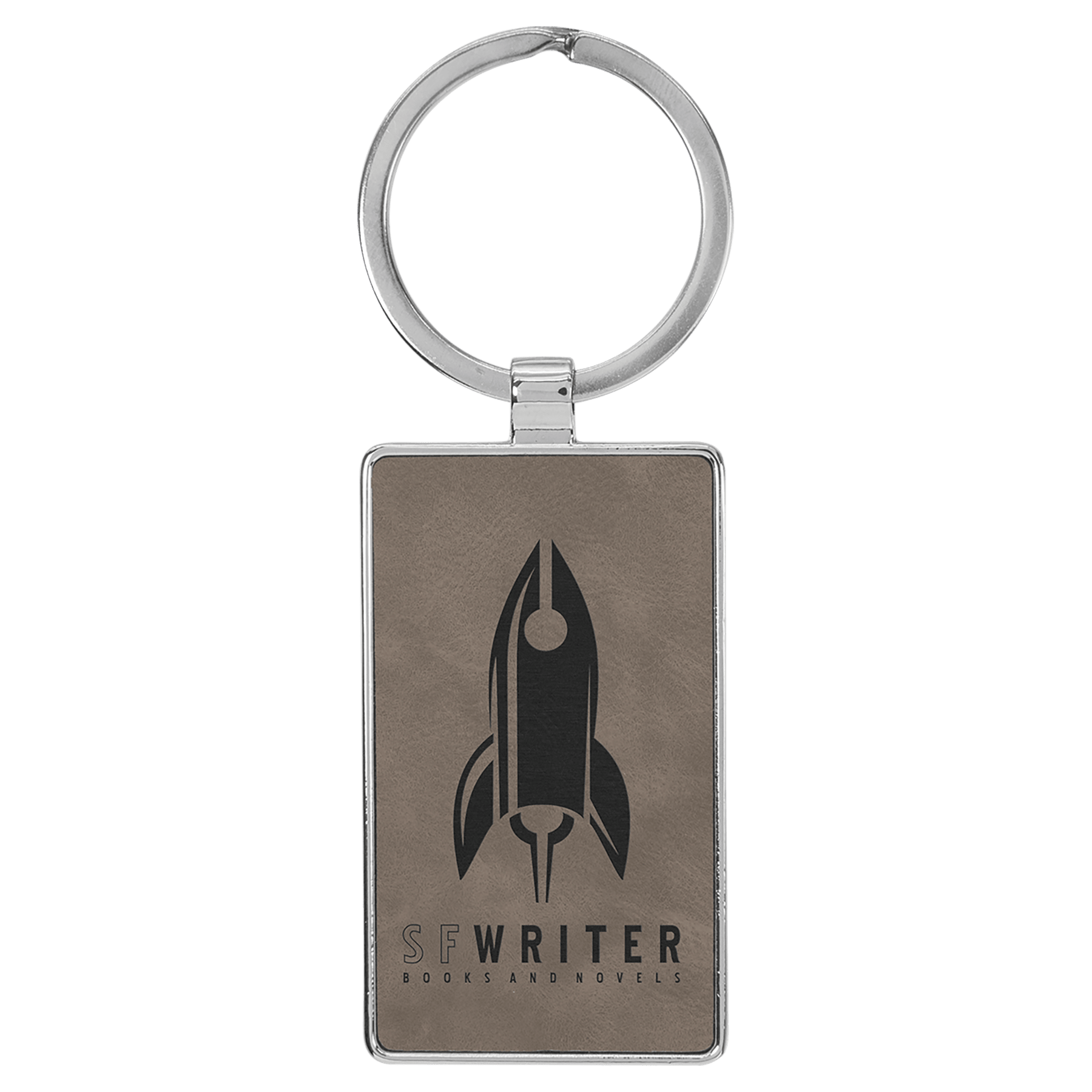 Gray laser engravable leatherette rectangle keychain personalized gift