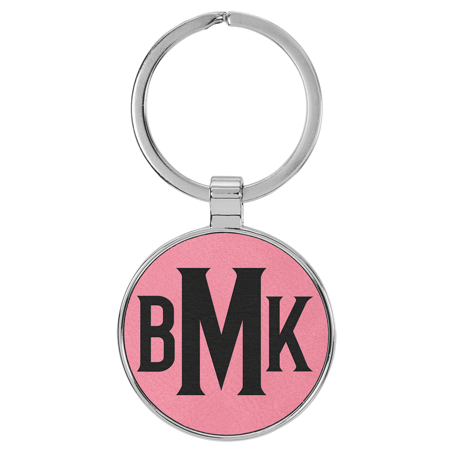 1 1/2" Laserable Leatherette/Metal Pink Round Keychain