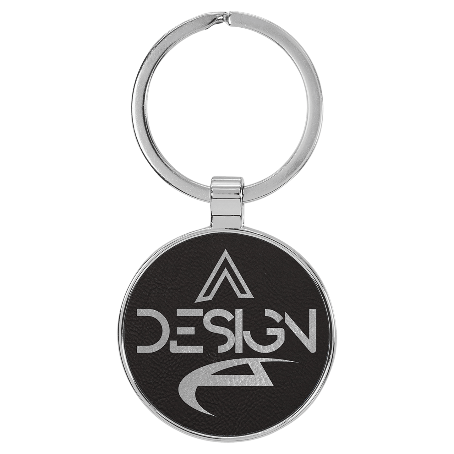 Black/Silver laser engravable leatherette round keychain personalized gift
