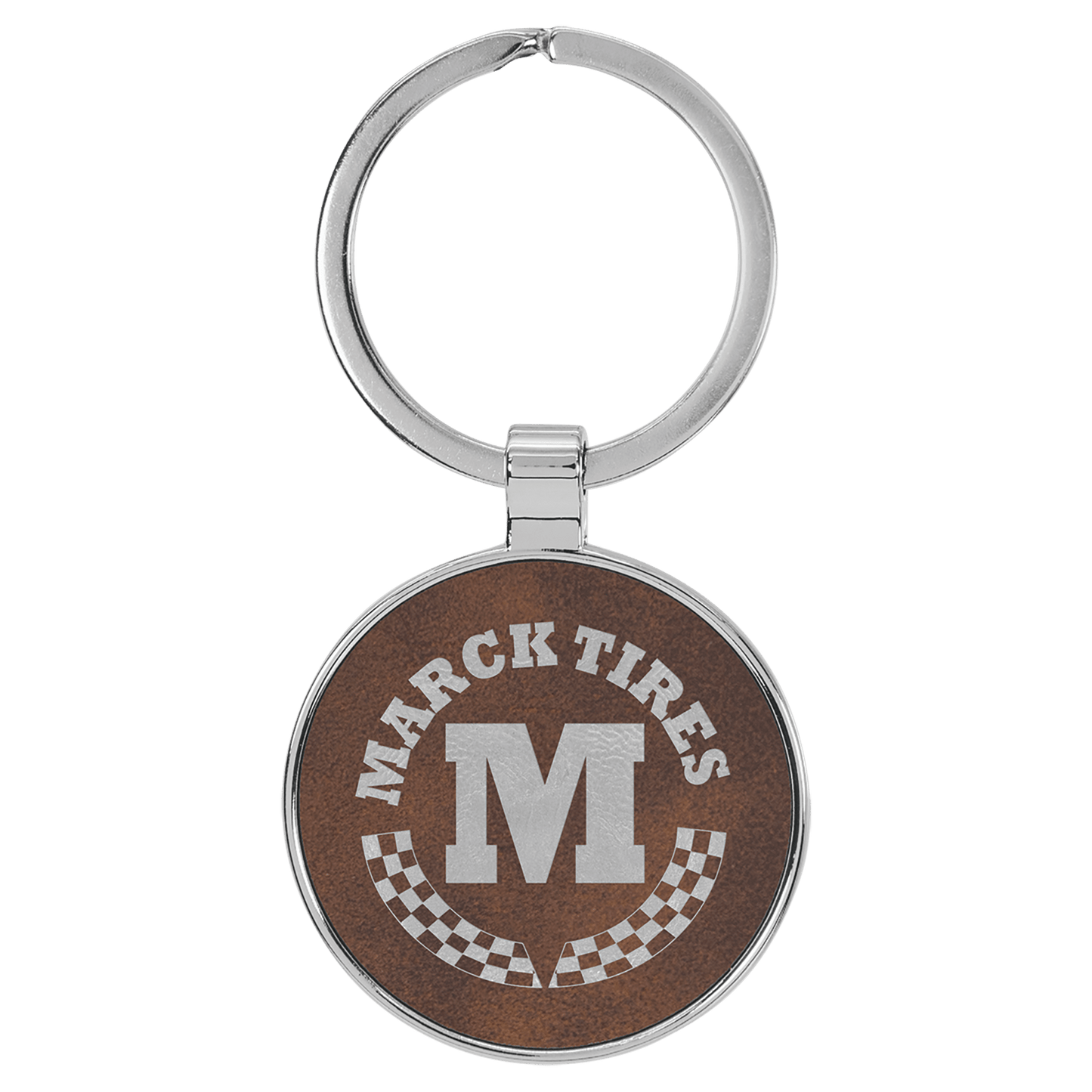 Rustic/Silver laser engravable leatherette round keychain personalized gift