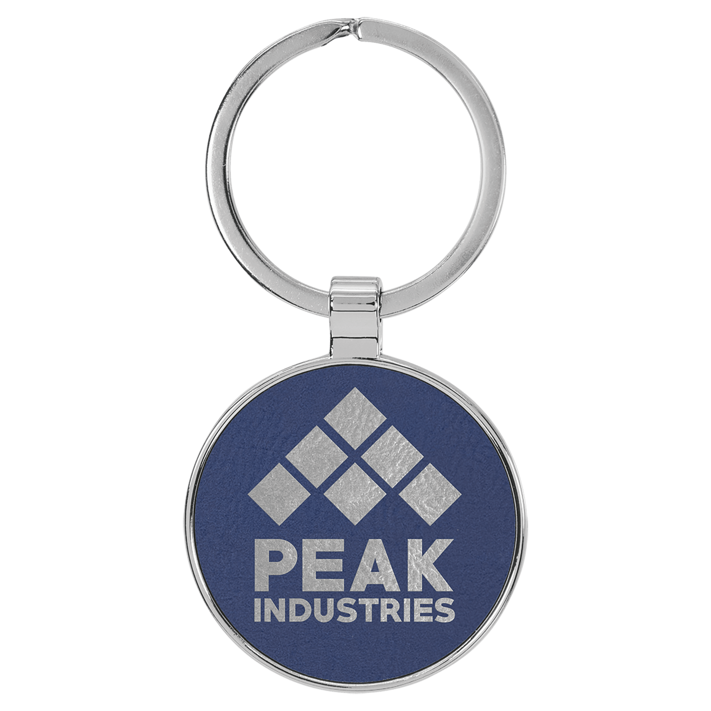 Blue/Silver laser engravable leatherette round keychain personalized gift