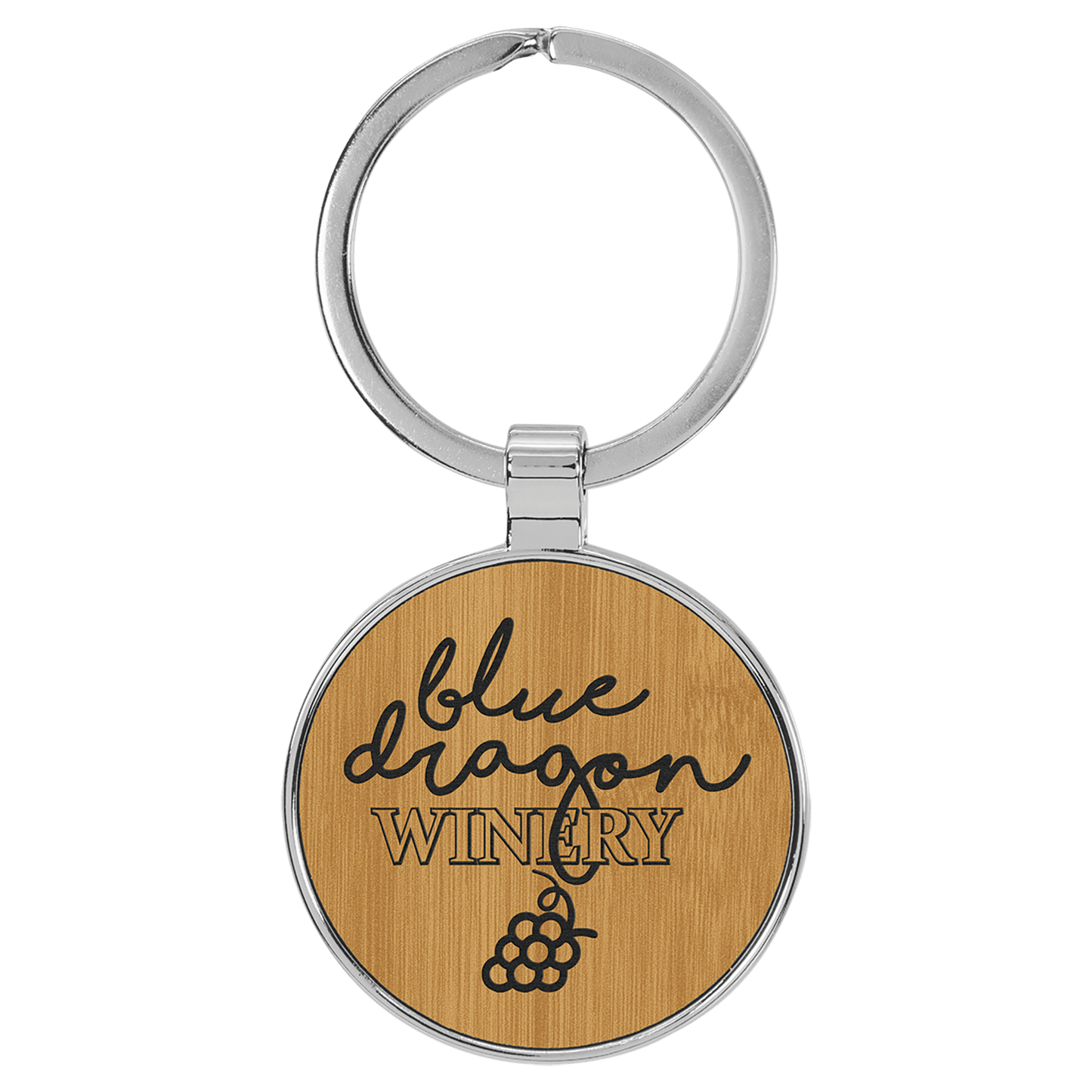 Bamboo laser engravable leatherette round keychain personalized gift