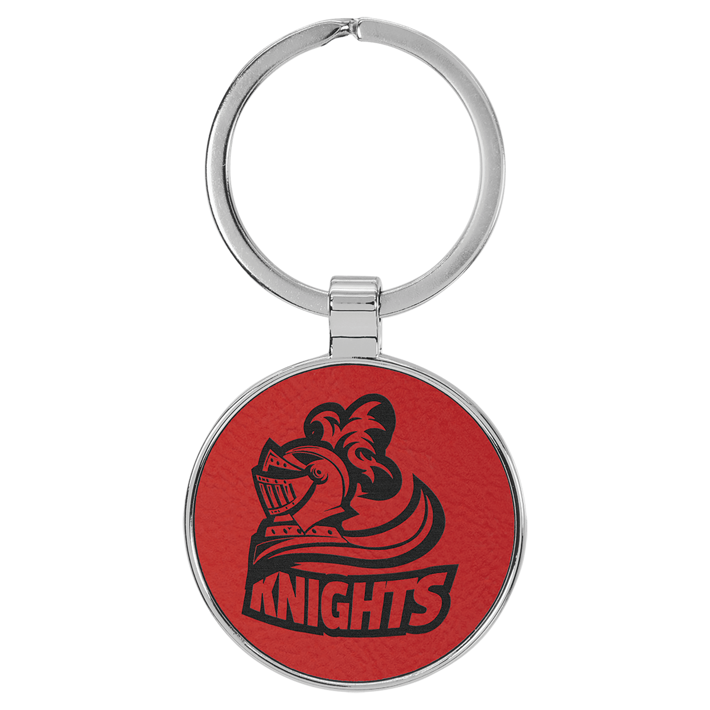 Red laser engravable leatherette round keychain personalized gift