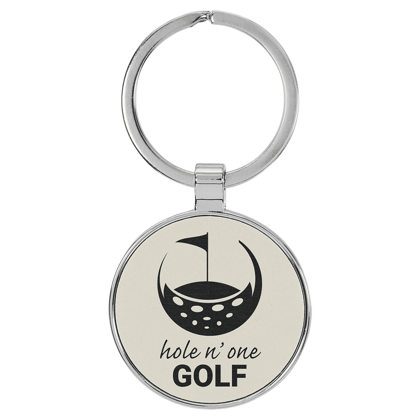 White laser engravable leatherette round keychain personalized gift