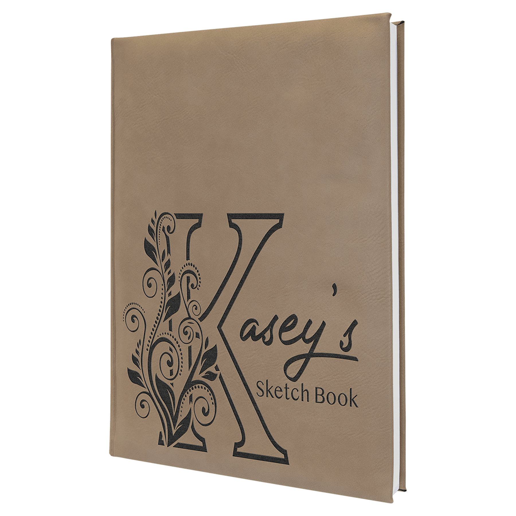 Light Brown 7" x 9 3/4" Laserable Leatherette Sketch Book with Unlined Notepad