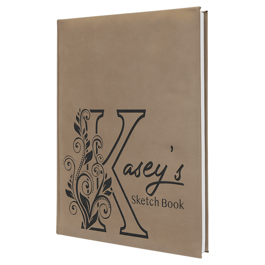 Light Brown 7" x 9 3/4" laser engravable leatherette sketchbook personalized gift
