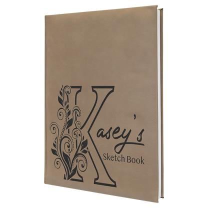 Personalized 7" x 9 1/2" Leatherette Sketch Book with Unlined Notepad