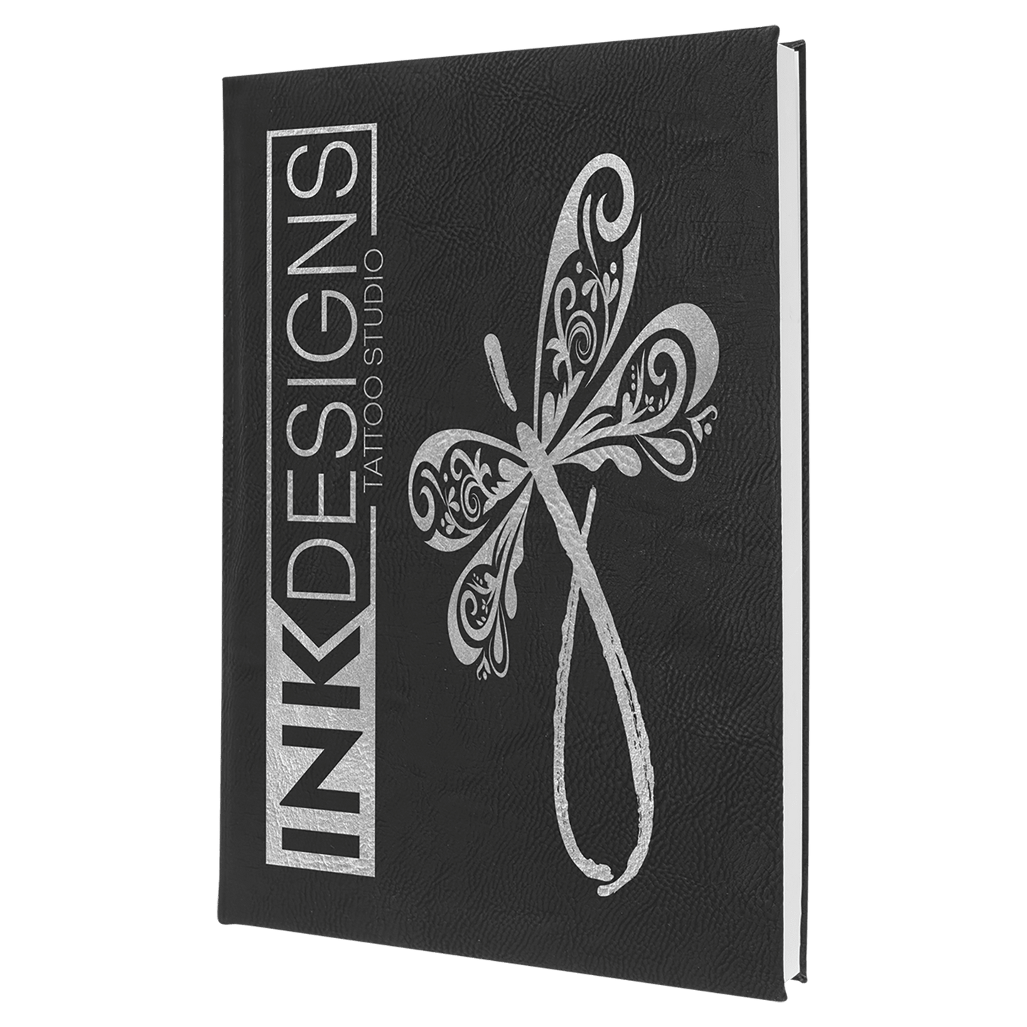 7" x 9 3/4" Black/Silver Laserable Leatherette Sketch Book with Unlined Notepad