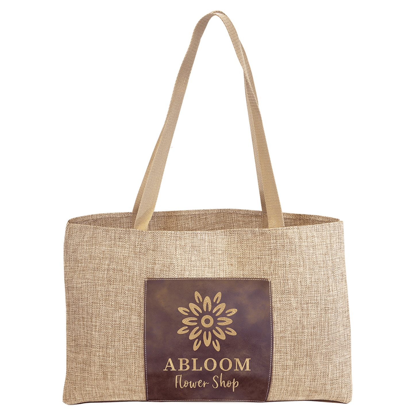 Rustic/Gold 19" x 12" laser engravable leatherette burlap bag personalized gift