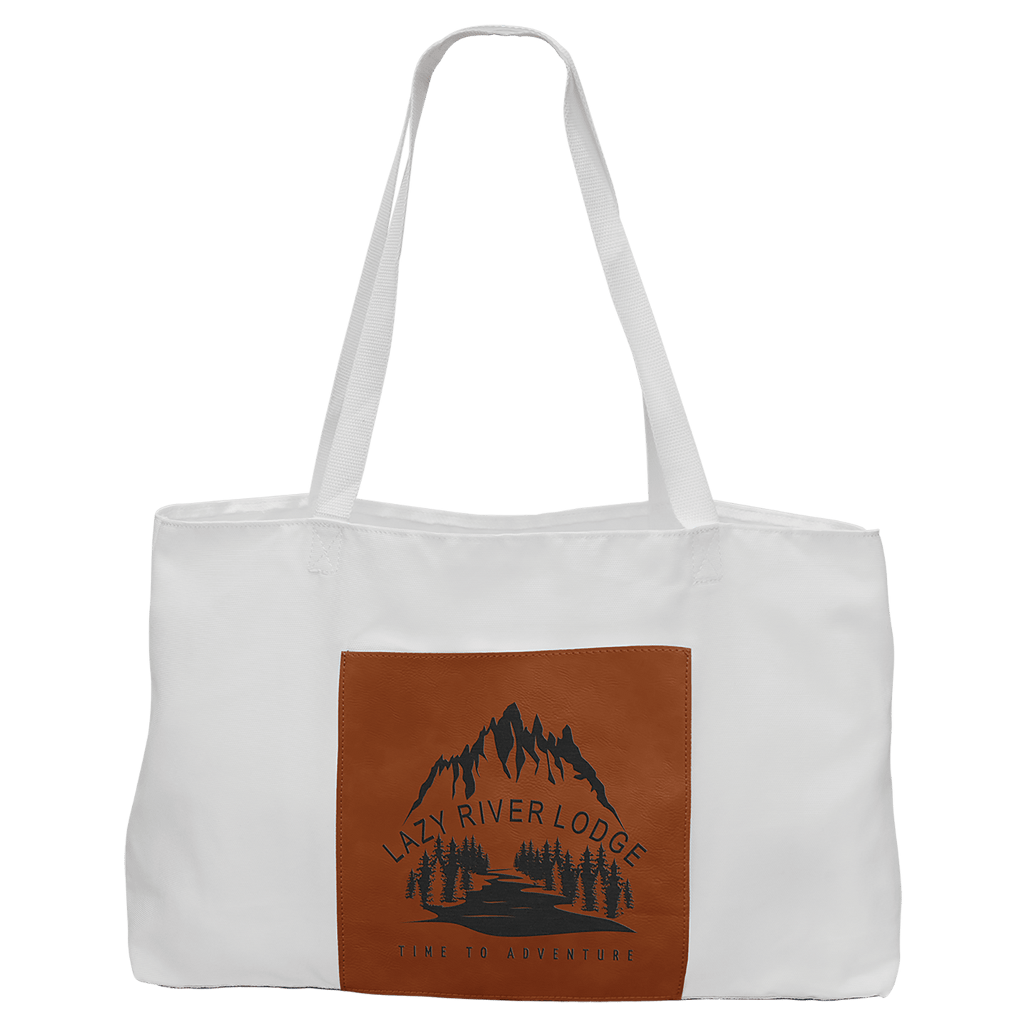 White Bag with 5" Rawhide 19" x 12" laser engravable leatherette burlap bag personalized gift