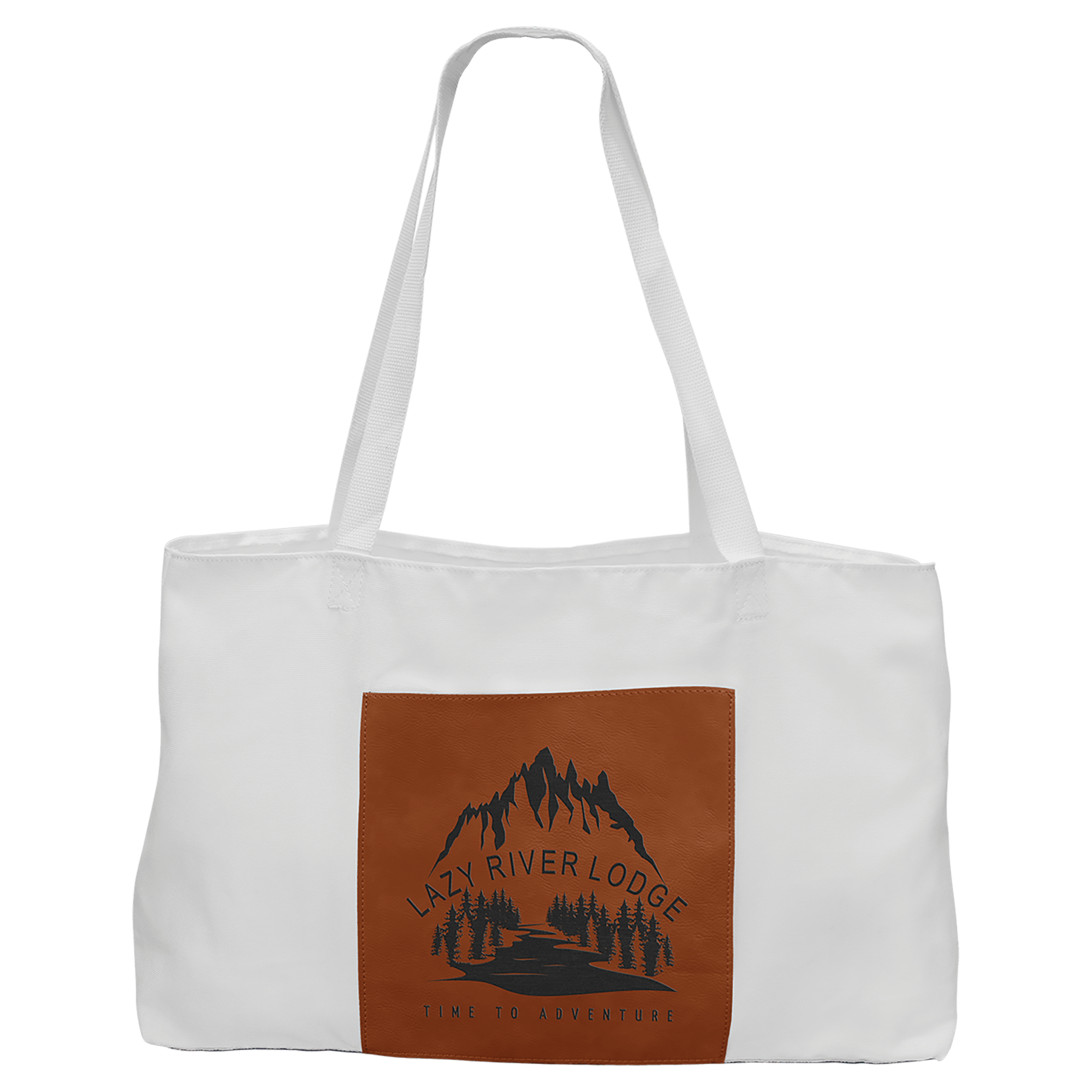 White Bag with 5" Rawhide 19" x 12" laser engravable leatherette burlap bag personalized gift