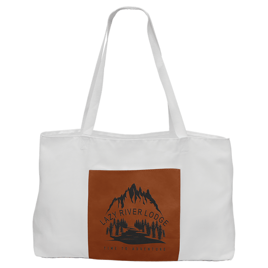 White Bag with 5" Rawhide 19" x 12" laser engravable leatherette burlap bag personalized gift