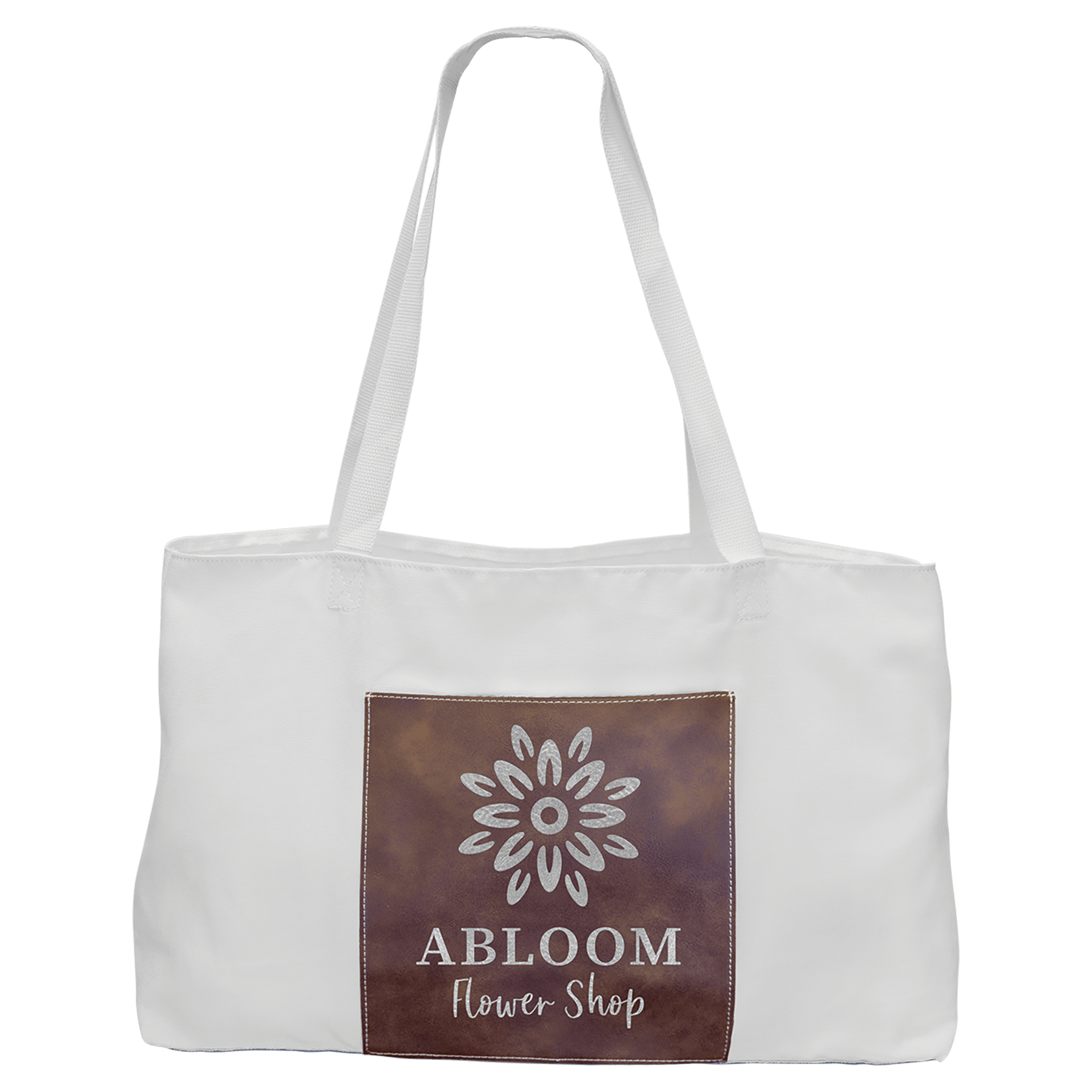 19" x 12" White Bag with 5" Rustic/Silver Laserable Leatherette Gusset