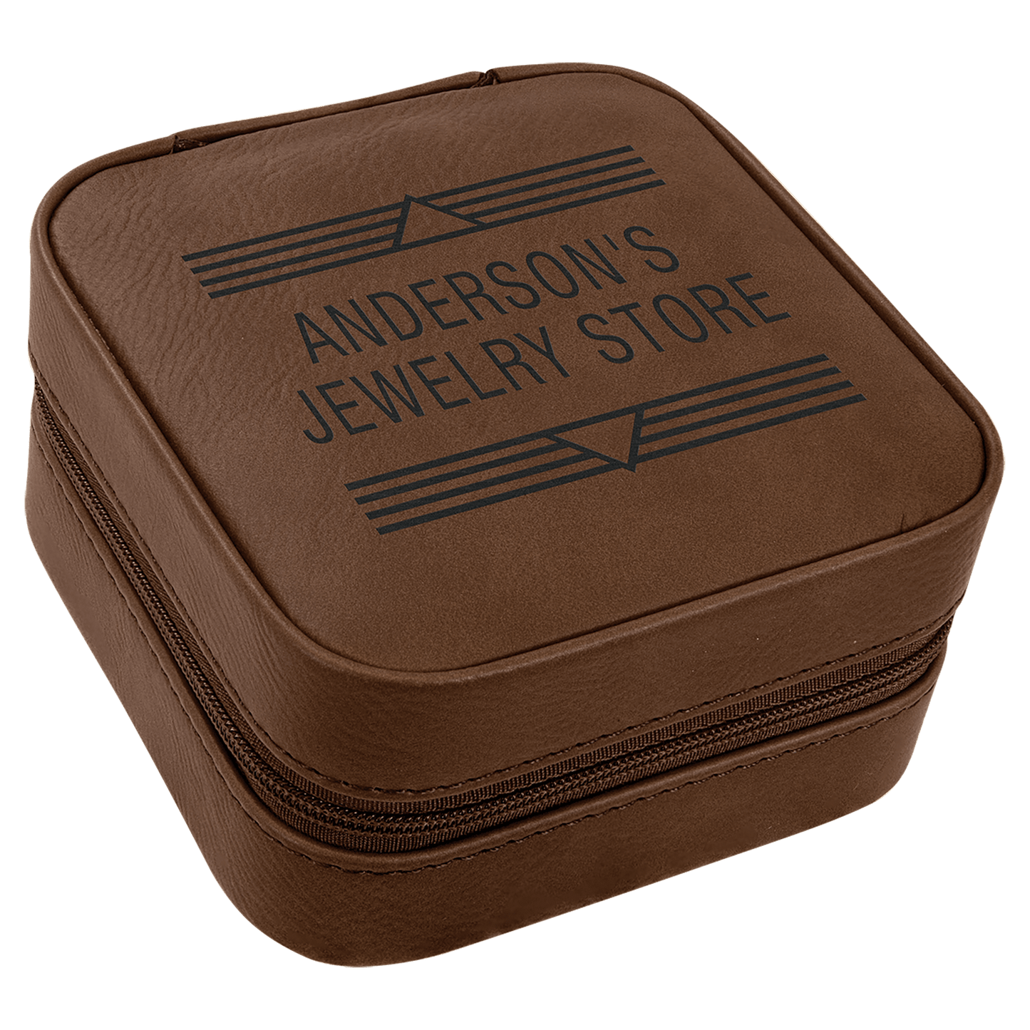 Dark Brown laser engravable leatherette travel jewelry box personalized gift