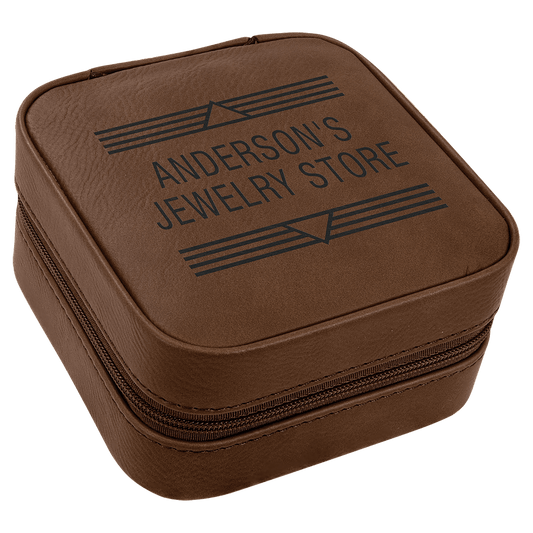 Dark Brown laser engravable leatherette travel jewelry box personalized gift